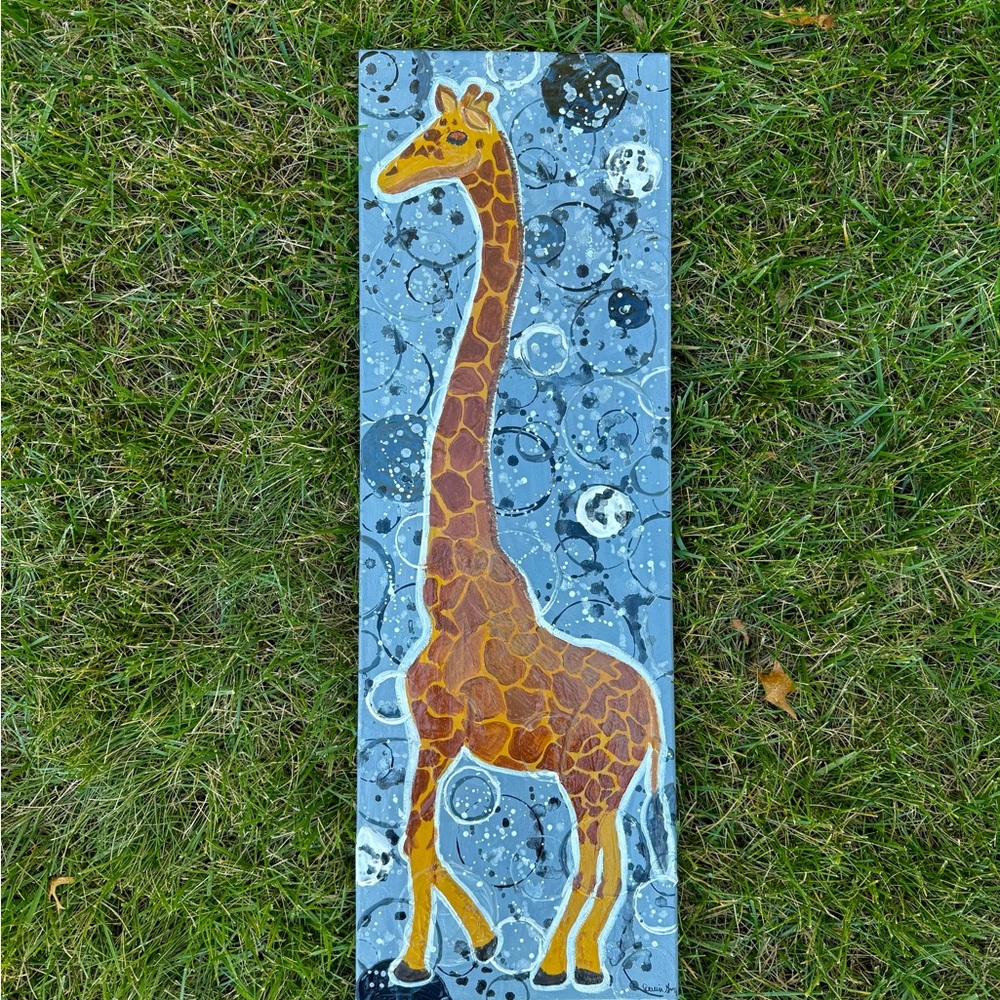 Giraffe Art Canvas with Blue Background